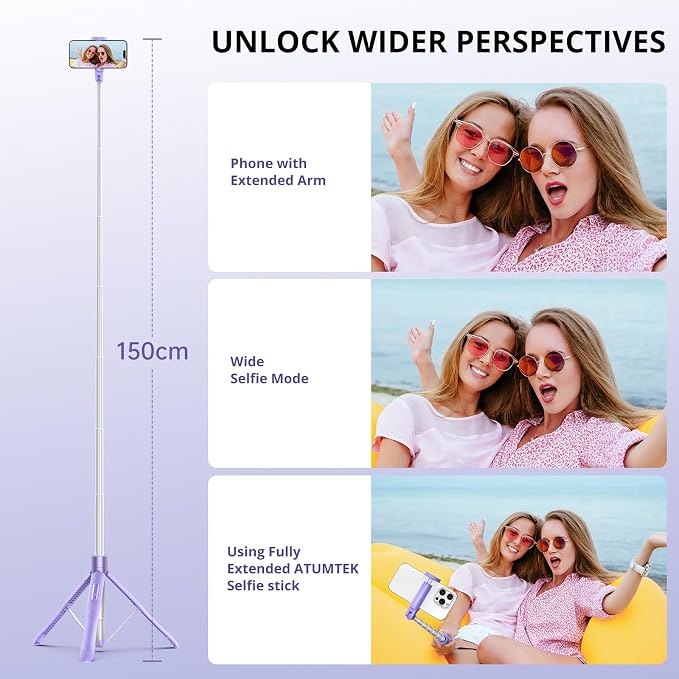 ATUMTEK 60" Selfie Stick Tripod, All-in-One Extendable Phone Tripod - Image 5