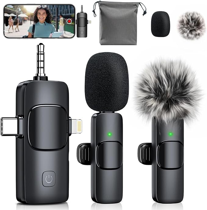 3-in-1 Mini Microphone for iPhone: Wireless Lavalier Microphones for by MENERESAS