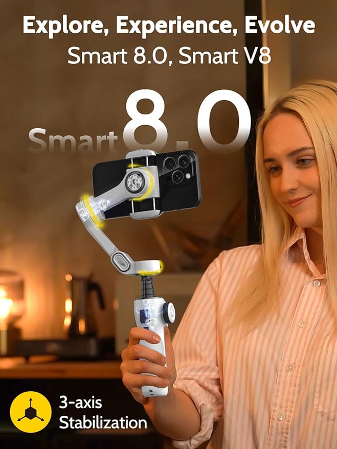 Cellphone Gimbal for Video Recording w/AI Tracking, 3 -axis Vlogging Gimbal - Image 2