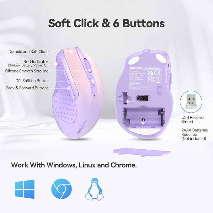 TECKNET Wireless Mouse, 2.4G Ergonomic Optical Mouse, Computer Mouse - Image 6