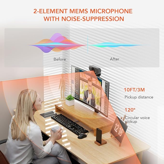 NUROUM V15AF 2K Webcam for PC, 1080P 60fps Autofocus HD Webcam - Image 5