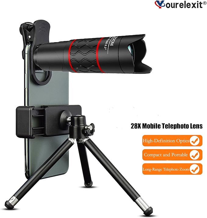 28X Telephoto Lens with Tripod for iPhone Android Phones, 2-in-1 Mobile Phone - Image 2