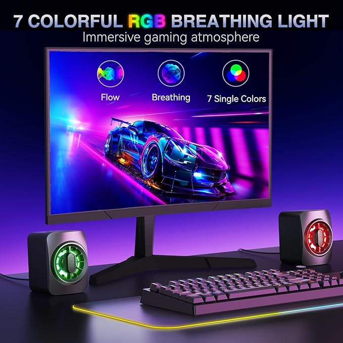 Computer Speakers, RGB PC Speakers, USB Powered 3.5mm Aux Speaker - Image 3