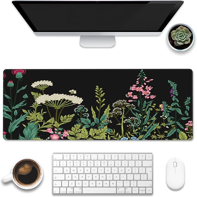 Large Gaming Mouse Pad for Desk, Wildflowers Night Desk Mat, Wild Floral Flower by Eflxamz