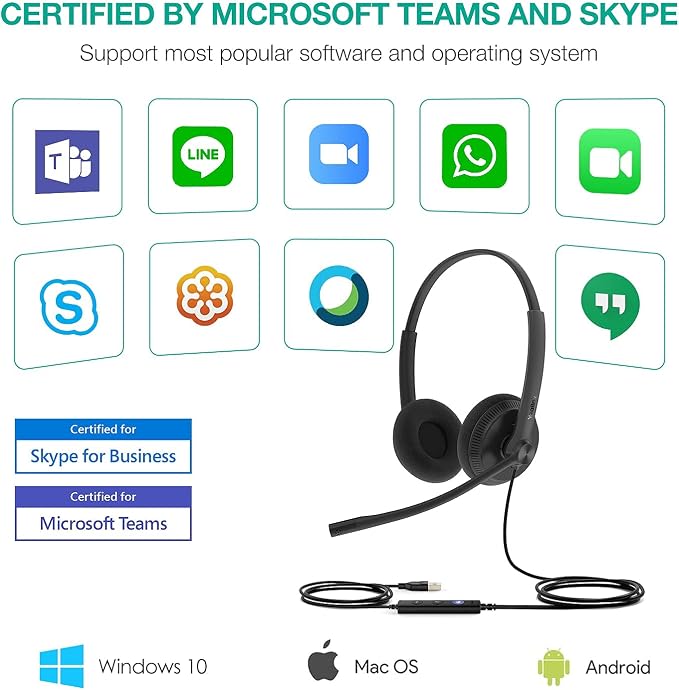 Yealink UH34 USB Headset with Mic, Stereo Wired Headphones with Noise - Image 7