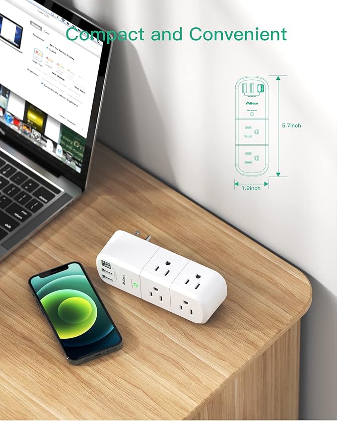Surge Protector USB Outlet Extender, 6 AC Multi Plug Outlet and 3 USB Ports - Image 6