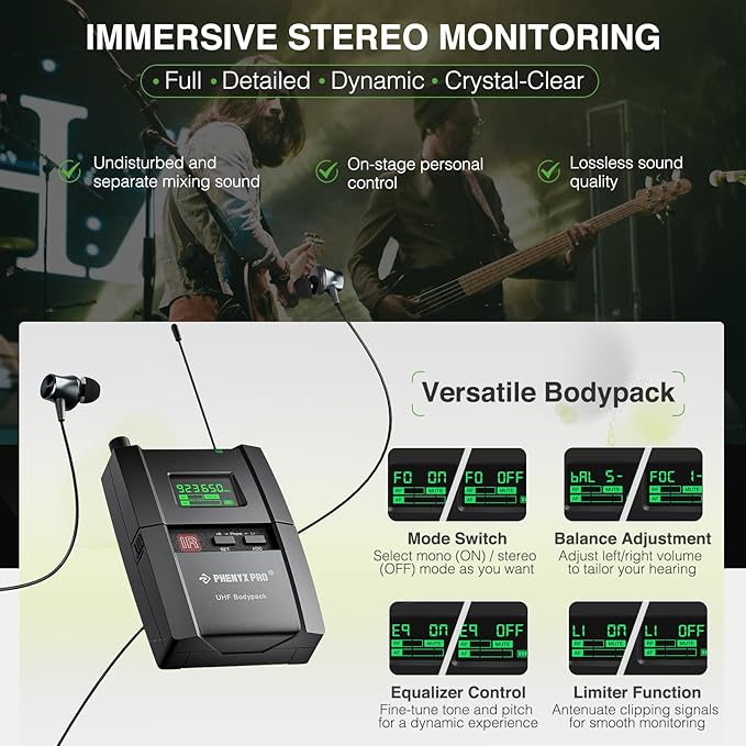 Phenyx Pro UHF Stereo Wireless in Ear Monitor System, Wireless IEM, 900MHz Band - Image 4