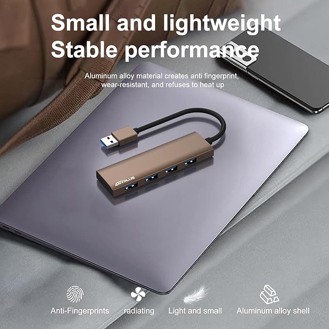 USB Hub, USB 3.0 Hub Aluminum Alloy Ultra Slim USB Splitter, Portable 4 Port - Image 6