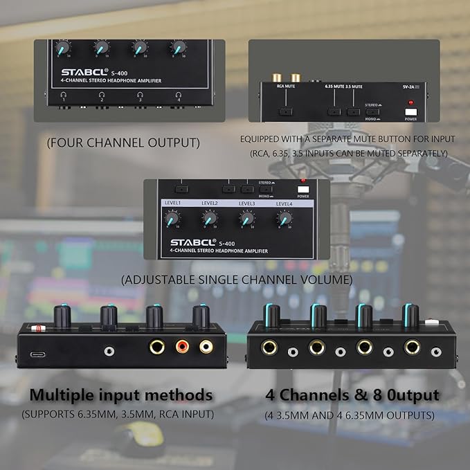 4 Channel Headphone Amplifier, Stereo/Mono Headphone Amp Splitter - Image 2