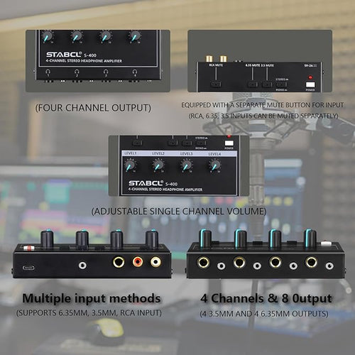 4 Channel Headphone Amplifier, Stereo/Mono Headphone Amp Splitter - Image 2