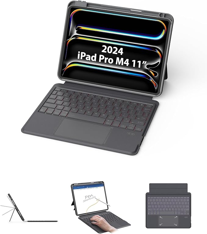 EIP Bluetooth Keyboard Case for iPad Pro 11 inch 2024, Patented Stylus Shortcuts by eiP