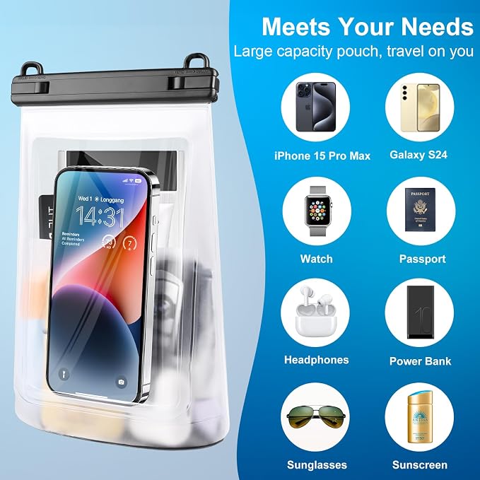 2L Waterproof Phone Pouch for iPhone 16 15 14 11 Pro Max & Galaxy S24 S21 - Image 2