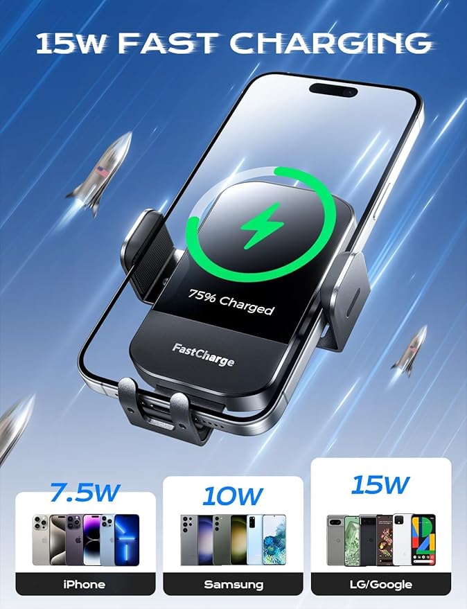 CHGeek 15W Fast Charging Auto Clamping Car Charger Phone Mount Phone Holder - Image 8
