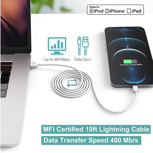 iPhone Charger, 3 Pack 10ft iPhone Charger Data Sync Transfer Lightning Cable - Image 5