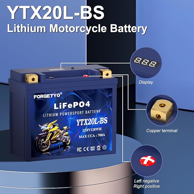 Lithium YTX20L-BS, 700A LiFePO4 Motorcycle Battery, 12V 10AH ATV, Jet Ski - Image 3