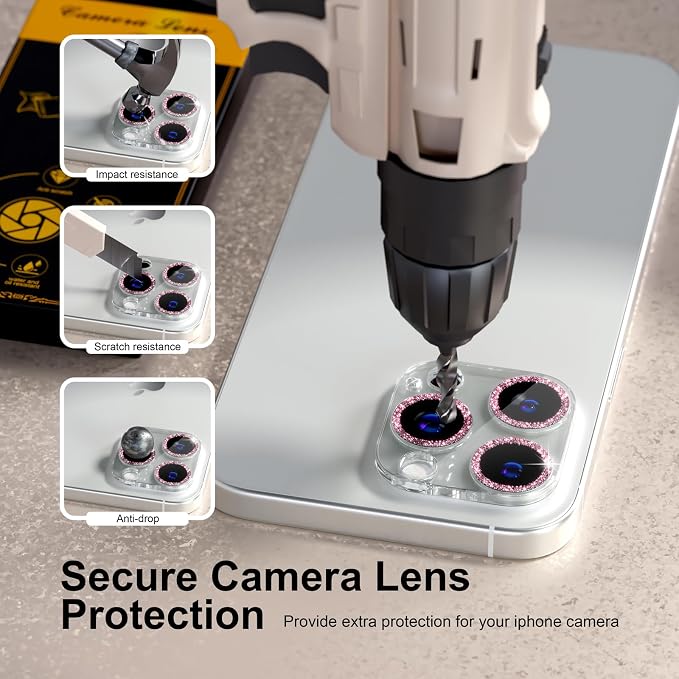 beuxece for 6 Pack iPhone 15 Pro/iPhone 15 Pro Max Camera Lens Protector 9H - Image 3