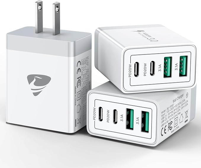 USB C Wall Charger Block 3-Pack, Aiminu 40W 4-Port PD Power Delivery Fast Type by Aiminu