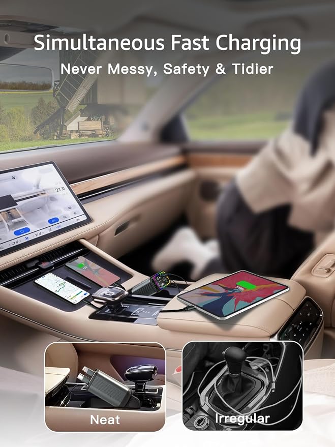 Retractable Car Charger USB C, 107W Type C Car Charger Fast Charging - Image 3