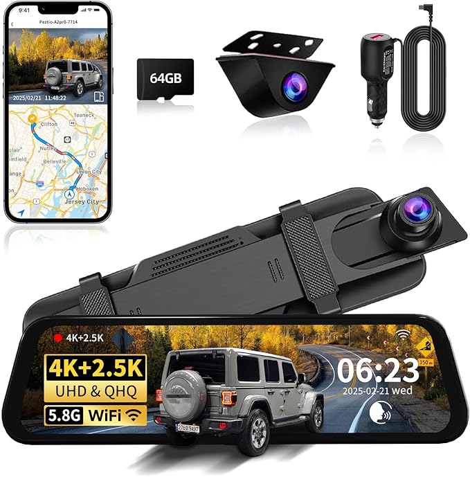 Mirror Dual Dash Camera with Voice Control, 4K+2.5K 10" Rear View Mirror Camera by Unknown