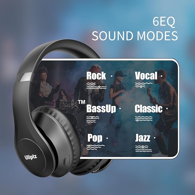 Uliptz Wireless Bluetooth Headphones, 65H Playtime, 6 EQ Sound Modes, HiFi - Image 2