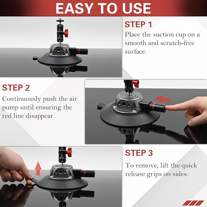Suction Cup Camera Mount with Ball Head Magic Arm, 5.9"/15cm Air Pump Vacuum - Image 6