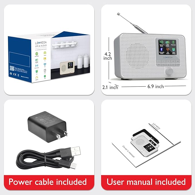 LEMEGA IR1 Portable WiFi Internet Radio, FM Digital Radio, Dual Alarms Clock - Image 7