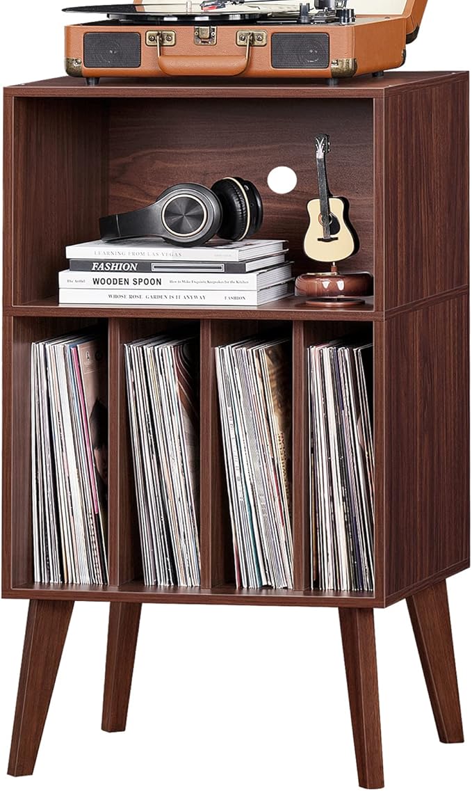 Lerliuo Record Player Stand, Walnut Turntable Stand Holds up to 160 Albums by Lerliuo