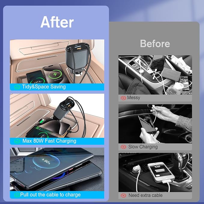 Retractable Car Charger for 4 in 1 Fast Charging Max 80W【ONLY 2 Type-C Charging - Image 6