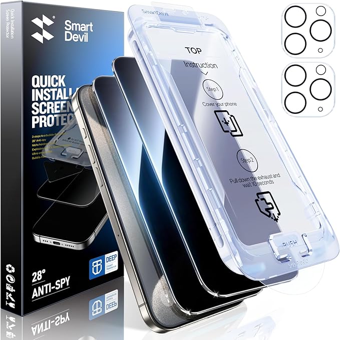 SMARTDEVIL 2+2Pack for iPhone 15 Pro Privacy Screen Protector by SmartDevil