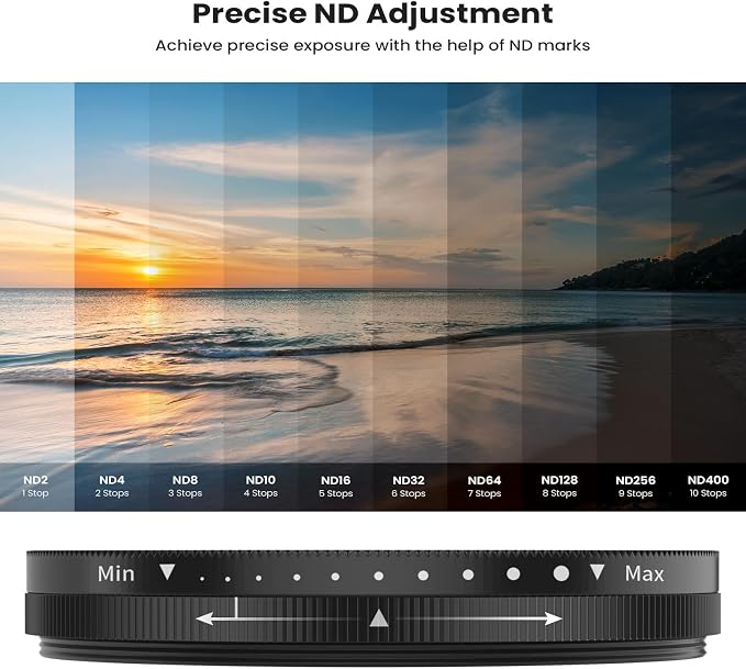 67mm Variable ND2-400 Filter for Phone/DSLR, HD Adjustable Neutral Density - Image 2