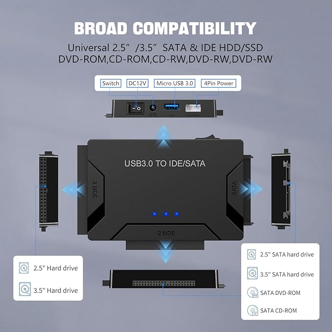 MaxRenard Hard Drive Reader USB 3.0 to SATA/IDE Adapter | Universal External - Image 4