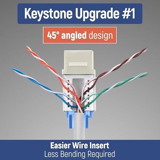 Everest 45° Angled RJ45 Cat5e Keystone Jacks 50-Pack in Ivory - Image 3