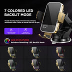 Wireless Car Charger, 【7 Colored RGB Backlit】 15W Auto Clamping Phone Holders - Image 2
