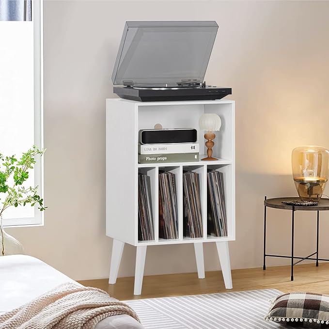 Lerliuo Record Player Stand, Mid-Century Vinyl Storage Cabinet Table - Image 5