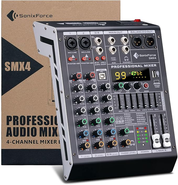 Professional Audio Mixer 4 Channel Sound Board Console System 99 DSP DJ Mixer by SonixForce