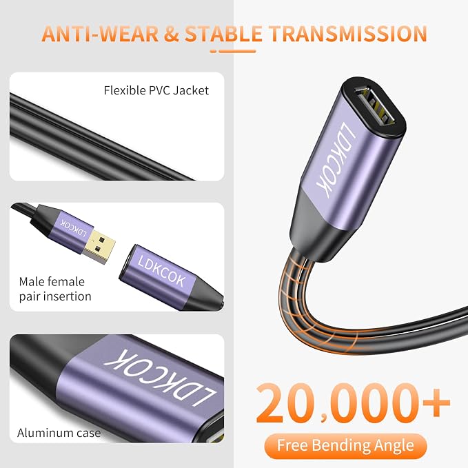 LDKCOK USB 2.0 Type A Male to A Female Active Repeater Extension Cable 30ft - Image 4