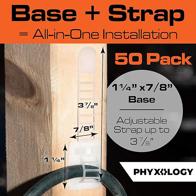Pro-Grade, Adhesive-Backed Cable Straps 50 Pack. High-Strength - Image 2