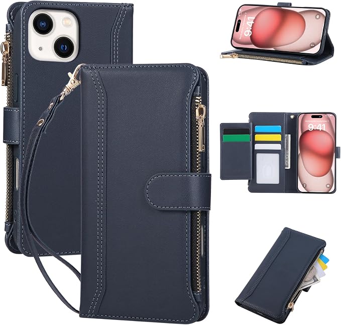 Compatible with iPhone 15 Wallet Phone Case-PU Leather Magnetic Flip Cover with by KYFSJPT