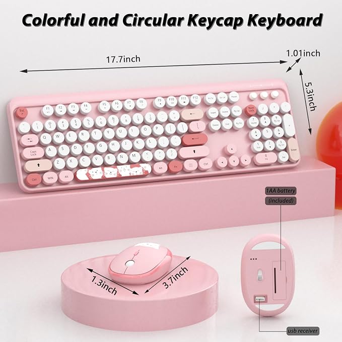 Wireless Keyboard, KOOTOP Cute Colorful 104 Keys Typewriter Retro Round Keycaps - Image 3