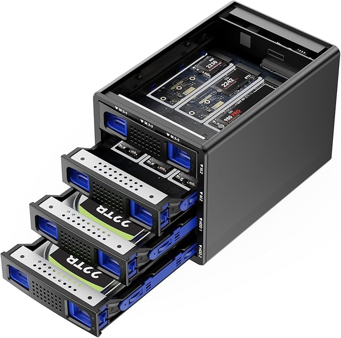 Hybrid 2*2.5/3.5" SATA HDD/SSD+6* M / B+M Key M.2 NVMe Enclosure by Cenmate