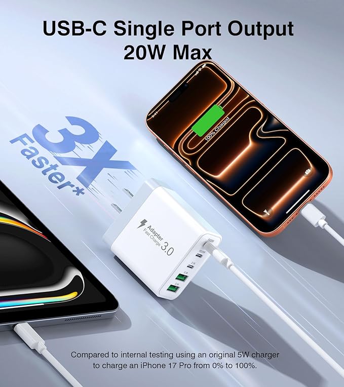 USB C Charger Block, 60W 5-Port Type C Charger Fast Charging Block, USBC USB - Image 3