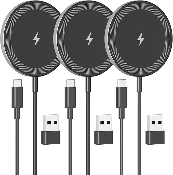 3-Pack 15W Magnetic Wireless Charger: Qi2 Fast Charging Pad by SMILESTATION