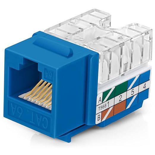 Everest 90° Angled RJ45 Cat6A Keystone Jacks 100-Pack in Blue by EverestMediaSolutions