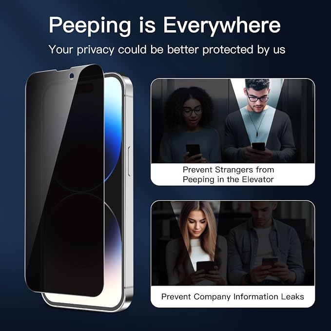 NEW'C 3 Pack Privacy for iPhone 14 Pro Screen Protector, Anti-Spy Tempered - Image 4