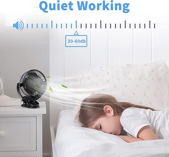 ATEngeus Rechargeable Clip-on USB Desk Fan, 3 Speeds, 5000mAh Battery, - Image 4