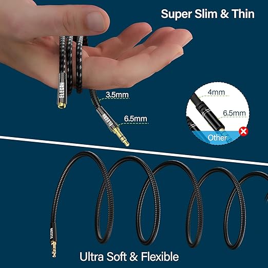 Elecan Headphone Extension Cable 2 Ft/2 Pack, 1/8 Inch 3.5 MM AUX Cord Wire - Image 2