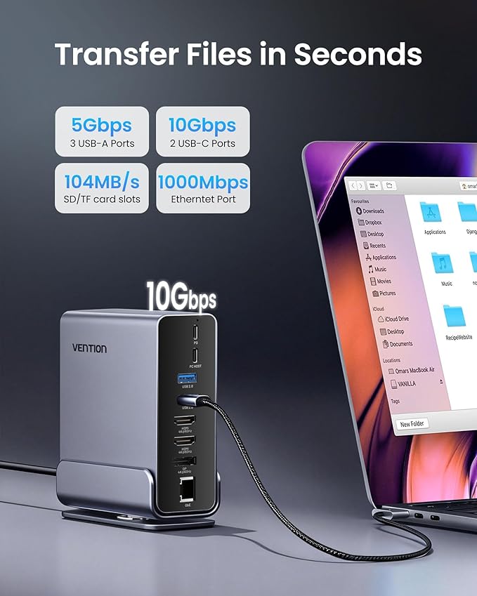VENTION 15-in-1 Laptop Docking Station Dual Monitor, 360° Roatable Triple - Image 6