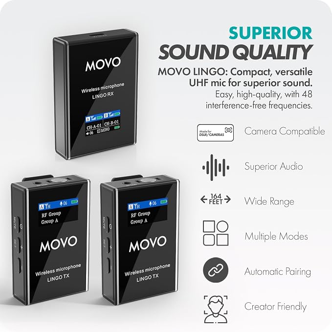 Movo Lingo-Duo 48-Channel UHF Wireless Lavalier Microphone System - Image 2