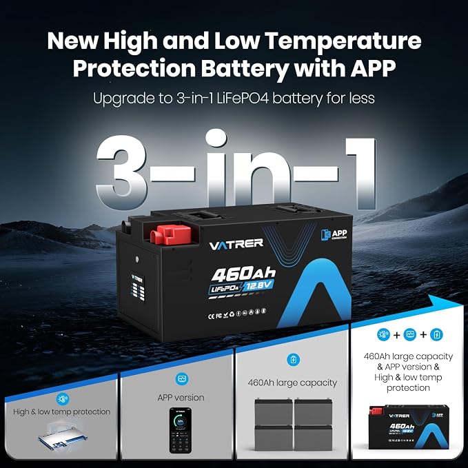 12.8V 460Ah Low Temp Cutoff LiFePO4 RV Battery, APP Monitoring, Built-in 300A - Image 8