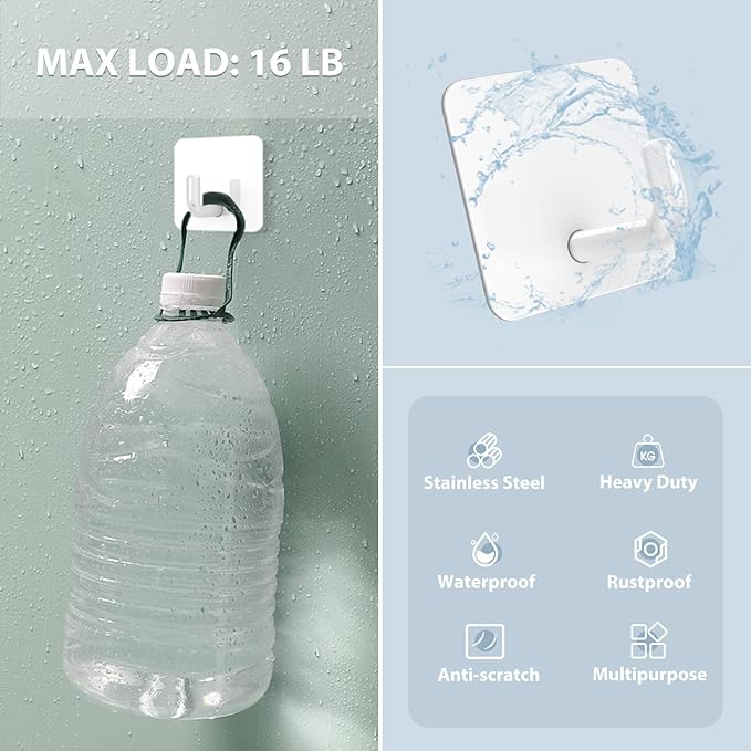 VIS'V Adhesive Hooks, Metal Shower Wall Stick on Hooks, Waterproof, 2 Extra - Image 4